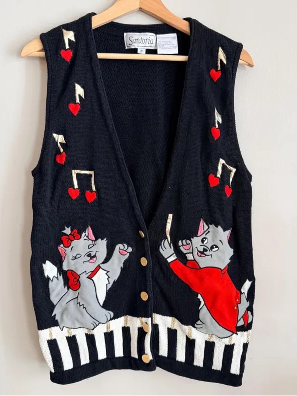 Vintage aristocrats Cat & Music Notes Pet-Themed Knit Vest
